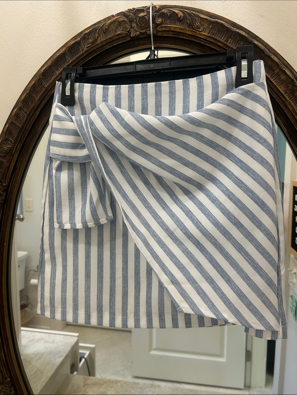 She + Sky Blue & White Striped Wrap Mini Skirt